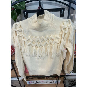 Women's FABLE Cream Cowl Neck Sweater with Tassels Size L